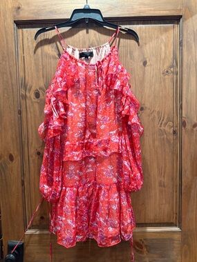 Adelyn Rae Red Floral Ruffle Cold-Shoulder Dress